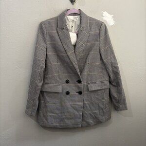 MNG Mango Double Breasted Blazer Modern Check Lined Size Small Oversized Fit